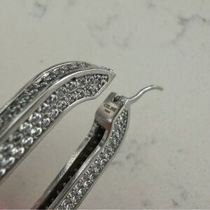 CELINE Crystal-Pavé Oval Hoop Earrings – Silver Tone
